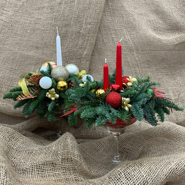 Декор на стол / Букет с рождественской звездой / Новогодняя композиция с искусственной пуансеттией